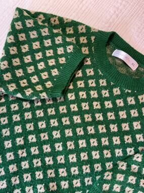 Knit Mix Green Short Sleeve Sweater XL Floral Geometric Retro Cottagecore Knit